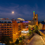 Marlene Dietrich Platz in Berlin bei Nacht