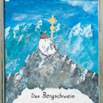 Hinweisschild "Das Bergschwein" auf der Zugspitze