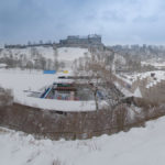 winterliches Panorama von Burg und Wöhrsee in Burghausen / Eisschwimmen 2017