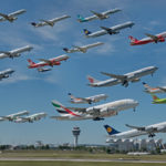 Starts auf der südlichen Startbahn 08R am Flughafen München