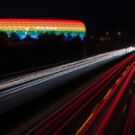 Blick über die A9 auf die Allianz Arena beim Christopher Street Day 2017