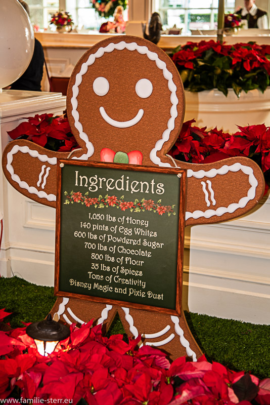 Die Zutaten für das Gingerbread - House in Disney's Grand Floridian Resort, Disney World, Florida