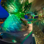 die BMW - Welt in München, grün beleuchtet zum irischen Nationalfeiertag St. Patrick's Day