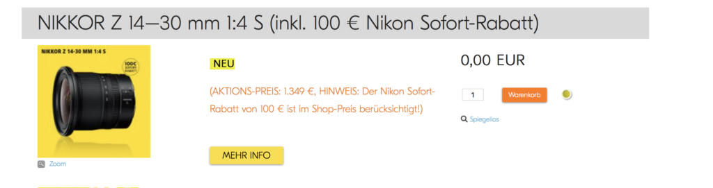 günstiges Angebot im Webshop