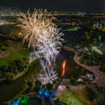 Feuerwerk beim imPark Sommerfestival 2019 von der Aussichtskanzel des Olympiaturms aufgenommen