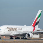 Airbus A380 beim Start auf der südlichen Startbahn am Flughafen München