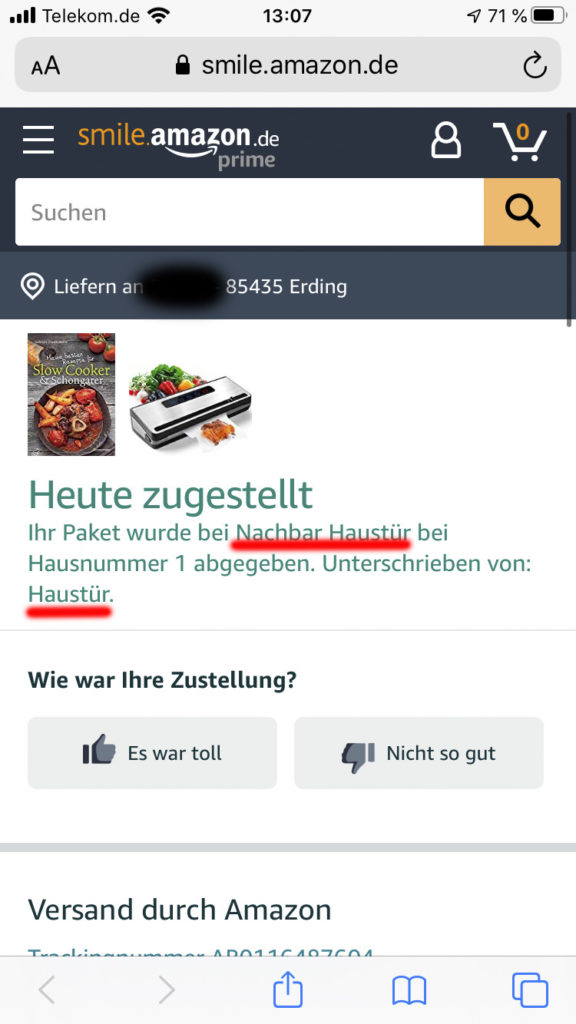 Zustellnachricht von Amazon