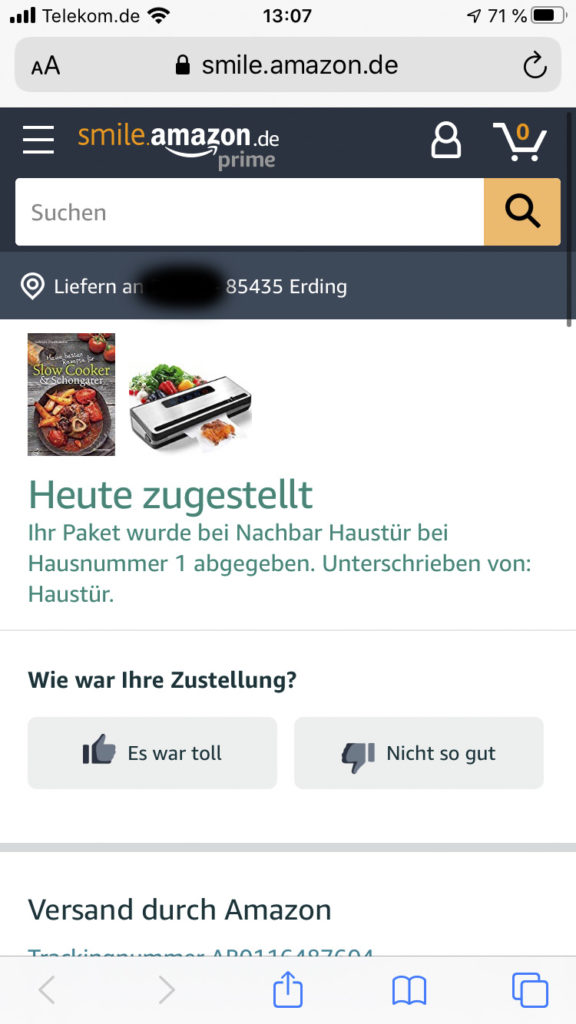Zustellnachricht von Amazon