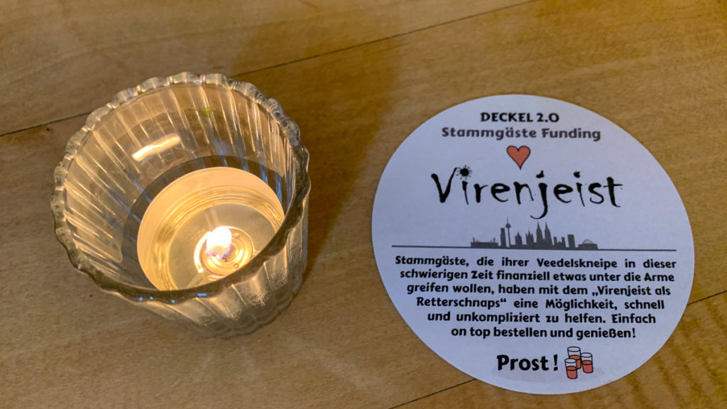 Crowdfunding Bierdeckel im Restaurant in Köln mit dem Virengeist