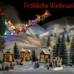 Weihnachten 2022 - Santas Schlitten fliegt über das Weihnachtsdorf