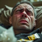 ein schwer leidender Patient mit Männergrippe