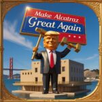Cartoon über Donald Trumps Idee, das Gefängnis auf Alcatraz Island neu zu bauen