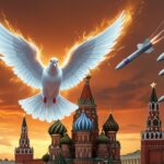 der Heilige Geist in Form einer Friedenstaube versucht den Kreml in Moskau zu erreichen, wir aber mit Raketen beschossen