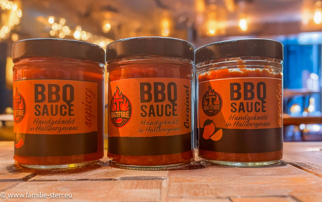 selbst eingekochte BBQ - Saucen in den drei Varianten Original, spicy und exotic