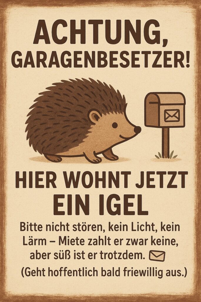 Warnschild Igel in der Garage