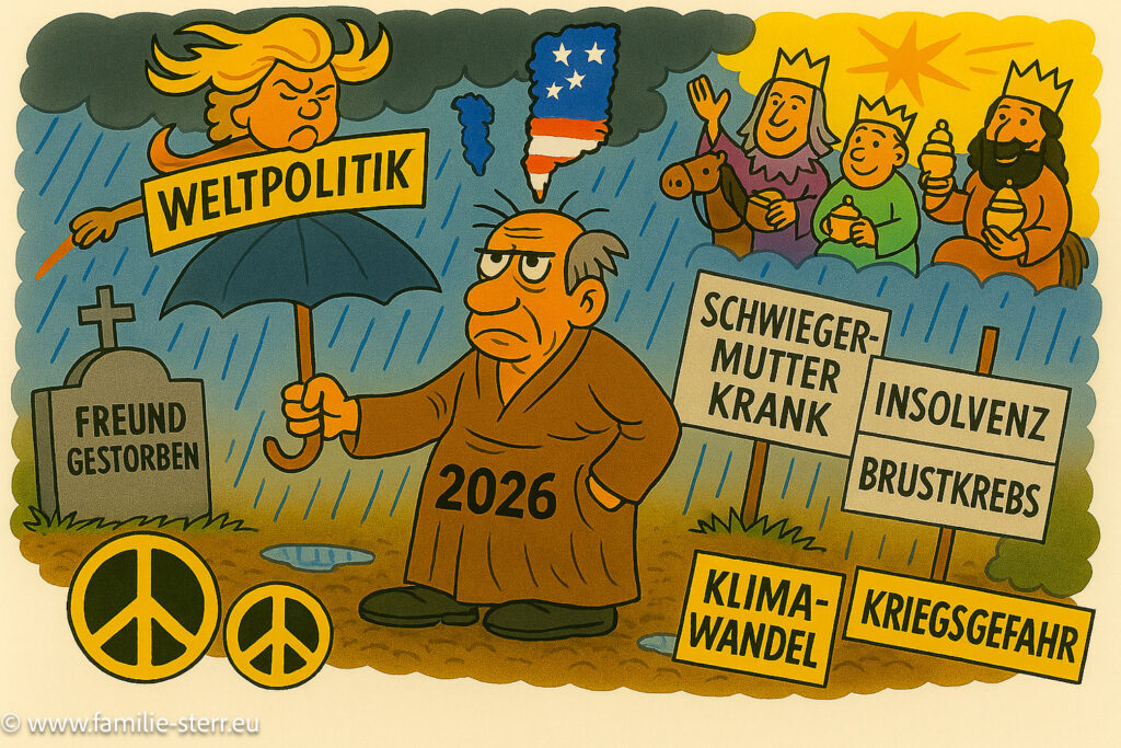 Cartoon zu den ganzen negativen Ereignissen im Jahr 2026